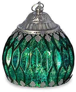 Deko Glaslaterne grün 15 cm - LED Laterne aus Glas & Metall mit 5er Lichterkette, An/Aus-Schalter & Aufhängering - dekorative Tischdeko für Balkon, Zuhause & Geschenkidee