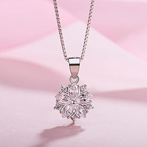 HCMA Collana in Argento Sterling 925 Delicato Rosa Chiaro con zirconi cubici in Cristallo con Ciondolo Fiore di ciliegio per Regali di Compleanno di Natale