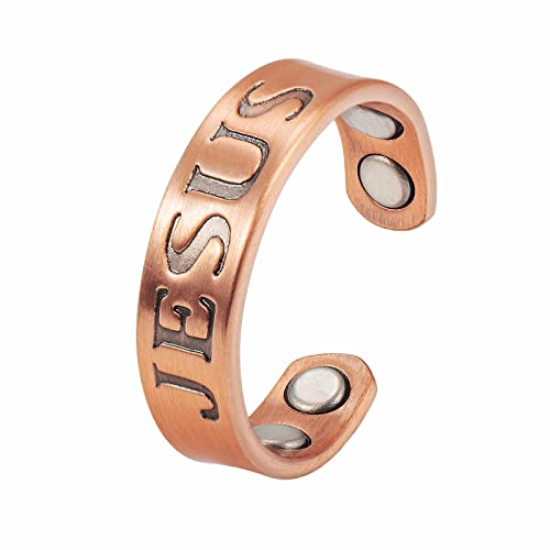 YINOX 2,3-Zoll-Magnetring aus reinem Kupfer für Männer und Frauen, 4 starke Magnete lindern effektiv Arthritis und Migräne, christlicher Jesus-Magnetschmuck, frei verstellbar