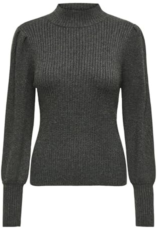 Only Maglione a Maglia Femminile Collo Alto, Grigio Scuro mélange, S