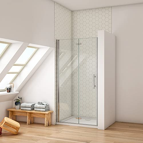 Ducha Casa 90x185cm Mampara de ducha frontal plegable con bisagra dos hojas, 6mm cristal templado antical, marco de aluminio cromado
