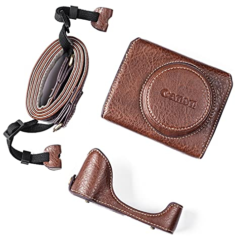 Rieibi G7 X G7X II G7X III Hülle, Vintage Leder Kameratasche für Canon PowerShot G7X G7X Mark II G7X Mark III DSLR Kamera, Schutzhülle mit Gurt, Coffee