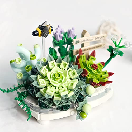 Jooheli Bloc de Construction Succulentes Bonsaï, 389 Pièces Blocs Construction Plantes Pot Succulentes, avec Boîte d'emballage Exquise Convient pour la Décoration de Chambre, Collection Botanique