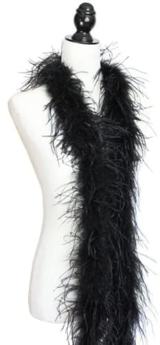2Meters (1Ply 3Ply 5Ply 10Ply 20Ply) White Black Ostrich Feathers Boa Wedding Costume Cosplay Fashion Feathers for Crafts-1 Ply Black