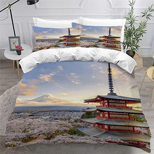 ZLKEJI Bettwäsche 135x200cm Kinder Jungen Mädchen Japanische Kirschblüten Sommer Bettbezug Set mit 2 Kissenbezüge 80x80cm Kinder Teens 3 Stück Hypoallergen Flauschig Bettwäsche Sommer