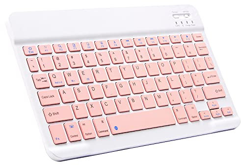 Mini tastiera Bluetooth ultra-sottile, portatile, senza fili, ricaricabile, per Apple iPad, iPhone, Samsung, tablet, smartphone, iOS, Android, Windows (10 pollici, rosa)