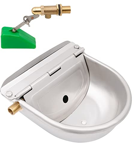 Svauoumu Automatische Tränkebecken mit 1/2 Zoll Schwimmerventil, Edelstahl-Rindertrinkschale, Pferdetrinkschale mit Abflussloch, für Hunde, Rinder, Schaf, Pferde und Viehtrinkrog