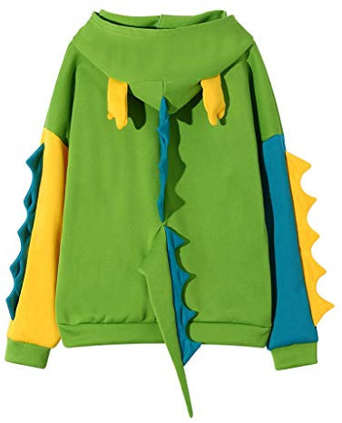 Dinosaur Hoodie Women UK Clearance Casual Long Sleeve Dino Hoodie Sweatshirt Tops Splice Cartoon Cute Anime Patchwork Hooded Pullover Dinosaur Jumper Ladies Green