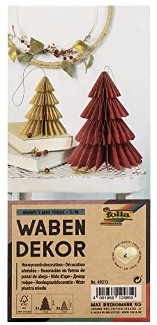 folia 49213 - decoración de Nido de Abeja Árboles de Navidad, Juego de 2 Colgantes Navideños, Altura Aprox. 20 y 13 Cm, decoración Navideña Plegable para El Interior