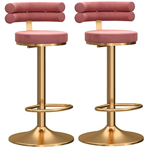 Tabourets de Bar Lot de 2 tabourets de Bar Moden avec Dossier en Tissu Velours pivotant réglable pour îlot de Cuisine Rose