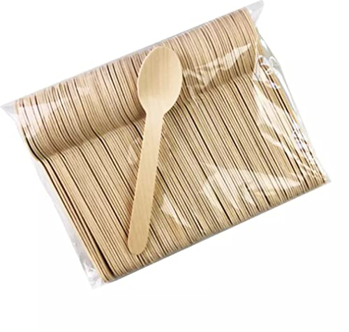 Disposable Wooden Spoons Biodegradable Eco Friendly 100% Birchwood Disposable Spoons for Party, Picnic, BBQ, Dessert, Birthdays & Weddings