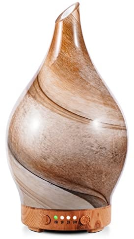 Porseme Aroma Diffuser Glas,Handgeblasen Diffuser für ätherische öle,Ultraschall Leise 7 farbwechselnde LEDs Raumbefeuchter BPA Frei für Wohnung Yoga SPA mit Timer (Desert)