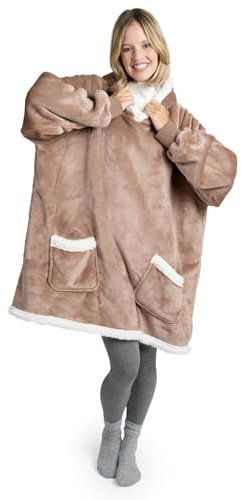 Blumtal Sherpa Hoodie Decke Damen mit Ärmeln und Kapuze - OEKO-TEX zertifizierter Kuschelpullover Damen - Decke zum Anziehen - Decken Hoodie - Kuschelpullover gefüttert - Cedar Wood - Braun