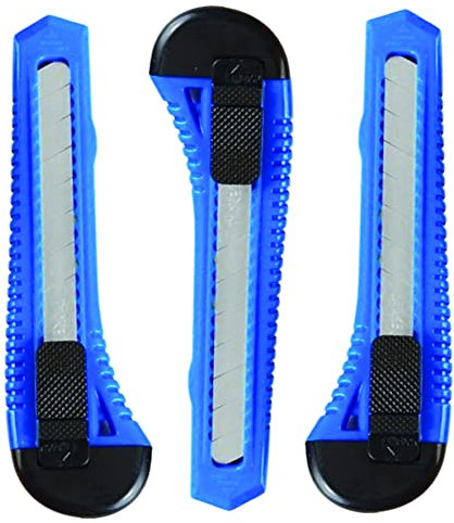 PARENCE - Lot de 3 Cutters fonctionnels - Largeur de Lame 18 mm - Blocage de La Lame - Coupe carton, papier - Usage quotidien