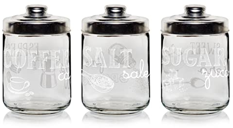 Set 3 Barattoli da Cucina in Vetro Sale Zucchero Caffè Easy White 800 cc