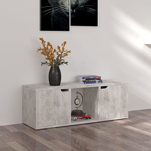 JUNZAI TV-Schrank, Fernsehtisch, Tv Lowboard, Fernsehschrank, Tv Bank, Tv Table, Tv Kommode, Beton-Optik 88,5x27,5x30,5 cm Spanplatte
