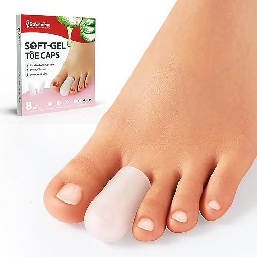 Bukihome 8 piezas – Puntera de gel y protectores – Tapas de dedo del pie de aloe para amortiguar las uñas de los pies perdidas o encarnadas, callos, ampollas, callos, dedos en martillo…
