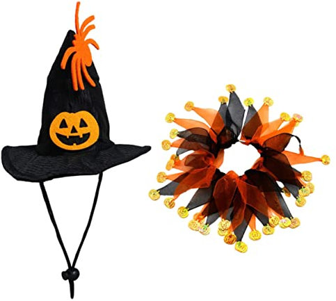 ABOOFAN 1 Satz Mütze Schal Halloween-Haustier-Kopfschmuck Entzückende Katzenhalsverzierung Welpengeburtstagskostüm Hexen Hut Katzenhalsband Im Halloween-Stil Stoff Die Katze Requisiten