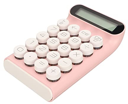 ASHATA Mechanischer Taschenrechner, 20 Tasten, Blauer Schalter, Taschenrechner mit Großem LCD-Display, Intelligente Abschaltung, rutschfeste Füße, Langlebiges ABS-Material (Rosa)