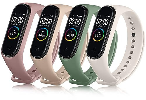 4 Pcs Bracelet pour Xiaomi Mi Band 4/ Xiaomi Mi Band 3, Bracelet Silicone Souple Respirant Nouvelle Couleur pour Mi Band 4/ Mi Band 3 (Fumée violette/rose/lumière des étoiles/vert)