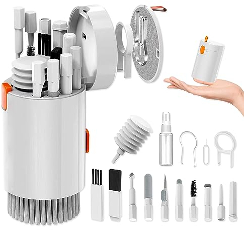 WS WorlsTrend 20 in 1 Kit di Pulizia Multifunzionale - Spazzola per la Pulizia della Tastiera con Estrattore di Tasti per Laptop - Telefoni - Monitor PC - Penna di Pulizia Adatta alle Cuffie.