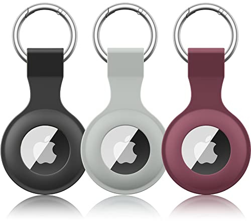 Wanme 3 Stück Hülle für Apple AirTag Anhänger mit Schlüsselanhänger, AirTags Silikon Tragbar Keyring Abdeckung, Schutzhülle für Apple AirTag Case Tracker (Schwarz+Burgund+Grau)