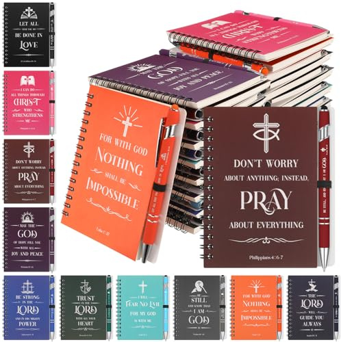 Glenmal 30 Sets Christian Gift Bulk Spiral Bible Notebooks for Note Taking Verse Bible Pens Inspirational Scripture Prayer Bible Study Journals for Women Men Religious Pens Bible Gifts Set for Church