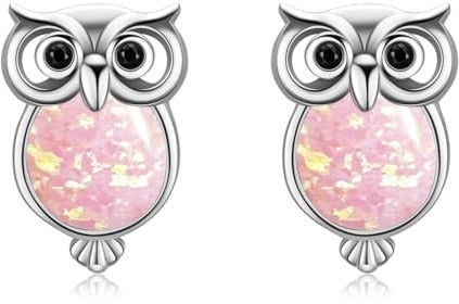 Cuoka Cat/Mouse/Owl/Sea Turtle/Skull Opal Earrings 925 Sterling Silver Cute Animal Opal Stud Earrings Hypoallergenic Animal Earrings Opal Jewelry Gifts Graduation Gifts for Women Girls