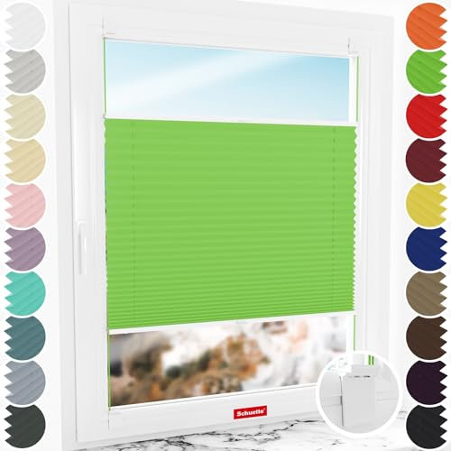 Schuette® Plissee ohne Bohren zum Kleben ● Thermo Kollektion: Leaf Joy (Grün) ● 110x120cm (Breite x Höhe) ● Suprafix Faltrollo Klebehalterung ● Bequeme Rollo Montage inkl. Video