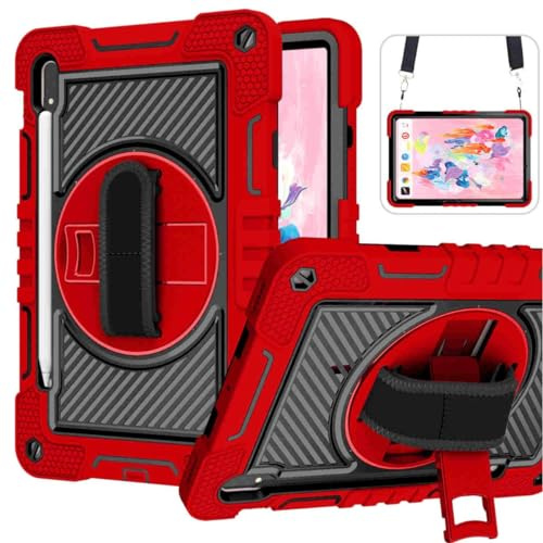 Wigento Für Samsung Galaxy Tab S9 u. S9 FE / S8 / Tab S7 aufstellbare Outdoor Hybrid Rot/Schwarz 360 Grad mit Halte-Schlaufe Tablet Tasche Etuis Cover Case Schutz Robust Neu