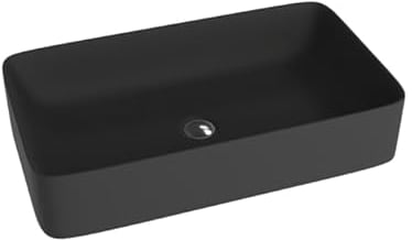LAVITA Aufsatzwaschtisch Pasana Black Aufsatzwaschbecken Rechteckig Waschbecken Ohne Überlauf und Hahnloch Aus hochwertigem Porzellan Waschtisch Badkeramik Waschplatz 60,5x34x11 cm Schwarz Matt