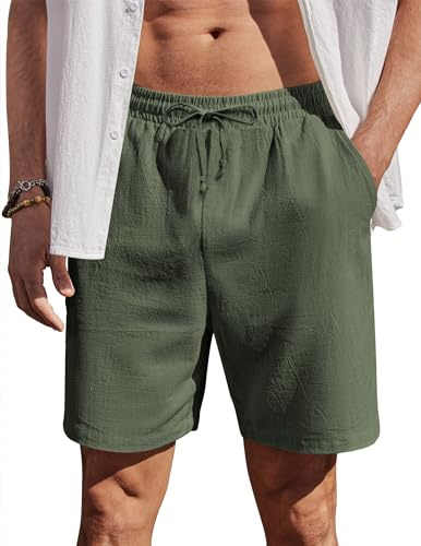COOFANDY Shorts pour Homme Décontracté en Coton d'été Pantalon Court avec élastique Chino Shorts de Plage avec Poches Vert XXL