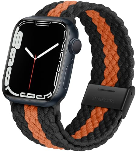 Anlinser Compatible con Correa Apple Watch 49mm 46mm 45mm 44mm 42mm, Pulsera Elástica de Bucle Solo Compatible con Apple Watch Ultra 2 SE Serie 10 9 8 7-1, Negro/Naranja