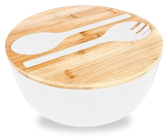 Salatschüssel Servierbesteck mit Schneidebrett Deckel und Besteck, Rührschüsseln, für Obst, Salate und Dekoration… (weiß)