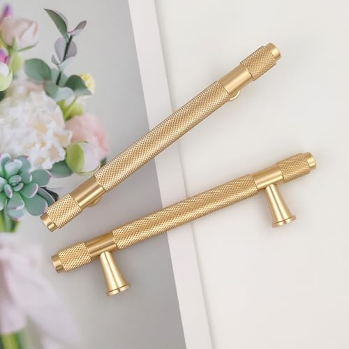 Pexintek Pack of 2 Cabinet Handles Gold Modern Furniture Handles, 96mm Hole Spacing Door Handles Kitchen Drawer Handles, Vintage Handles for Kitchen Cupboards, Chest of Drawers (Golden)