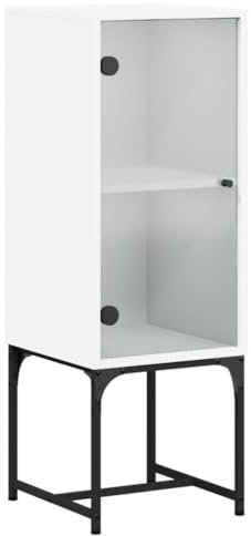 vidaXL Side Cabinet with Glass Doors in White - 35x37x100 cm/Engineered Wood/Stylish Organizer for Living Room/Ample Shelf Space/Modern Furniture Piece