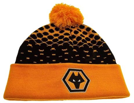 Wolverhampton Wanderers Wolves FC Ski Cuff Knit Beanie Bommelmütze Schwarz, Schwarz