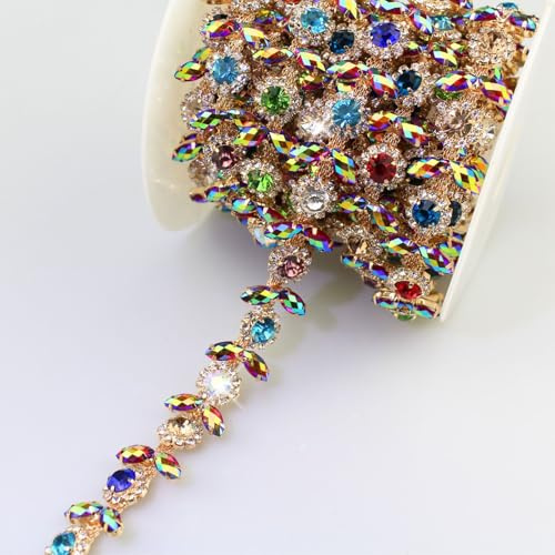 91 Cm Golden AB Strassband Zum Aufnähen Glitzerband | Glitzer Annähen für Hochzeitskleid Dekoration Kleidung Kuchen