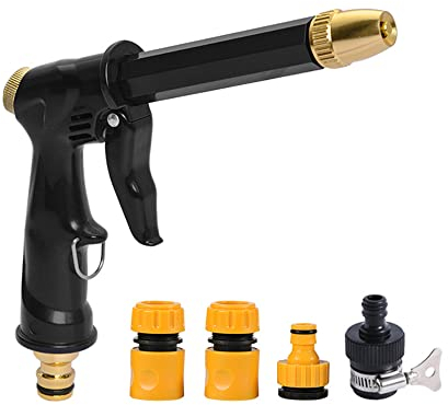 Gartenschlauch-Spritzpistole, robuste Metall-Wasserpistole, Hochdruck-Sprühdüse für Pflanzen, Reinigung, Autowäsche und Haustierduschen, mit 4 Schnellverbindern