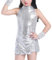 FEOYA Mädchen Pailletten Tanzkostüm Hiphop Tanzkostüm Street Dance Outfits Disco Kostüm Tanzkleidung Oberteile + Shorts + Handgelenkschoner Set 160