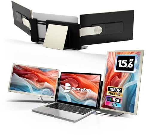 domyfan Monitor Portatile 15.6” 120% sRGB FHD 1080P Triplo Monitor per Laptop Adatto a Tutte Dimensioni Laptops venire con Type-C USB HDMI Plug-Play per Mac, Windows, Chrome, Android