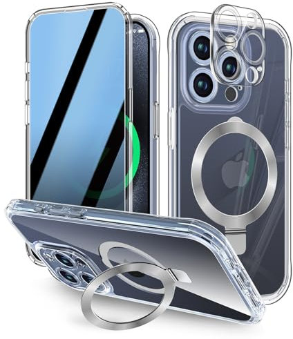 [Built-in Anti Peep Screen Protector & Invisible Magnetic Kickstand] Privacy Case for iPhone 13 Pro Max [Integrated Lens Protection] [Compatible with MagSafe] Full-Body Drop Proof Phone Case -Clear