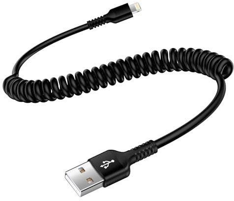 Coiled Lightning Cable for Apple Carplay, 6FT/1.8M Retractable USB A to iPhone Charger, Fast Charging Cord for iPhone 14 Pro/14 Plus/14/13/12/11/X/XS/XR/8