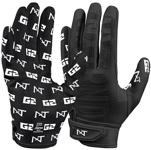 Nxtrnd G2 Pro Football Gloves, Men's Ultra Sticky Elite Receiver Gloves (Black, X-Large)