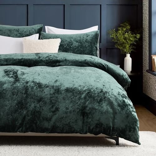 HORIMOTE HOME Luxury Crushed Velvet Duvet Cover Set Double Size, Extra Soft Green Bedding Quilt Cover Set with 2 Pillowcases,200cm x 200cm