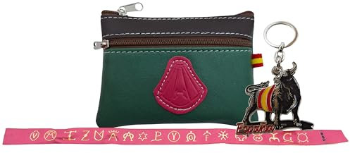Monedero Taurino España. Monedero Español Hecho Artesanalmente. Incluye Llavero y Accesorio (Pulsera o Imán) (Verde Taurino)
