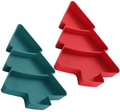 Veemoon 2pcs Christmas Tree Candy Plate Christmas Snack Plate Cookie Serving Tray 3 Compartment Food Plate Xmas Chips and Dip Bowl for Candy Pastry Nut Dessert Fruit