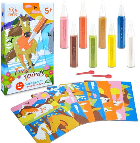 Sabbiarelli Sand-it for Fun Kit Free Spirits Pferde - Kreativ Bastelset: male die Pferde mit Sandbilder für Kinder ab 5+, Geschenkidee zum Geburtstag