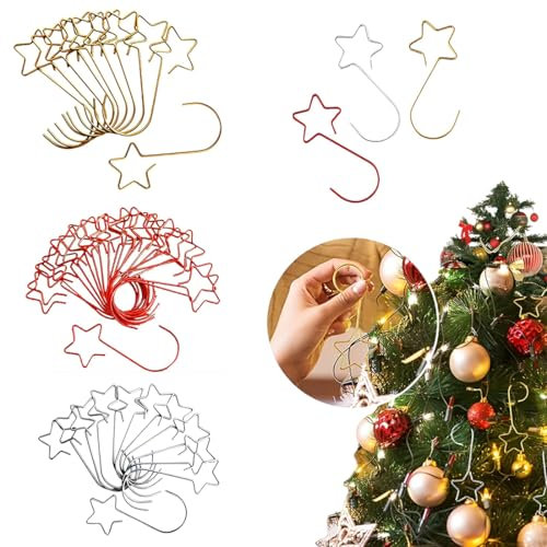 60 Ganci a Stella, Ganci per Ornamenti di Natale, Ganci Rapidi in Metallo a Forma di S per Appendere gli Ornamenti dell'Albero di Natale (3 Colori)
