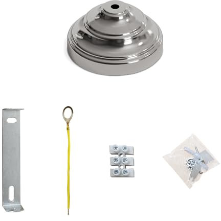 LEDSone Industrial Single Point Outlet Ring Drop Metal Front Fitting Ceiling Rose Pendant Cable Grip Flex Clamp Light Fitting Hanging Lamp Ceiling Light (Satin Nickel, 3 Pack)